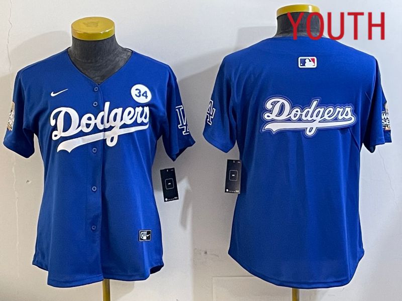 Youth  Los Angeles Dodgers blank 2024 World series patch blue jersey 202411268